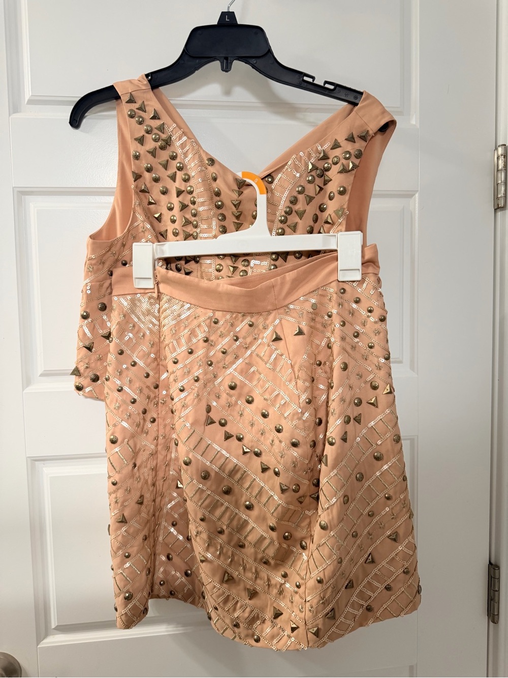 bebe Peach Studded Two-Piece Skirt Set